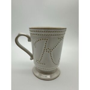 Vintage Y2K Food Network Stoneware Pedestal Coffee Mug Monogram "K"